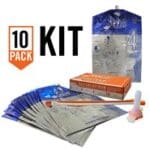 A kit with 1 0 different packs of condoms and a box.